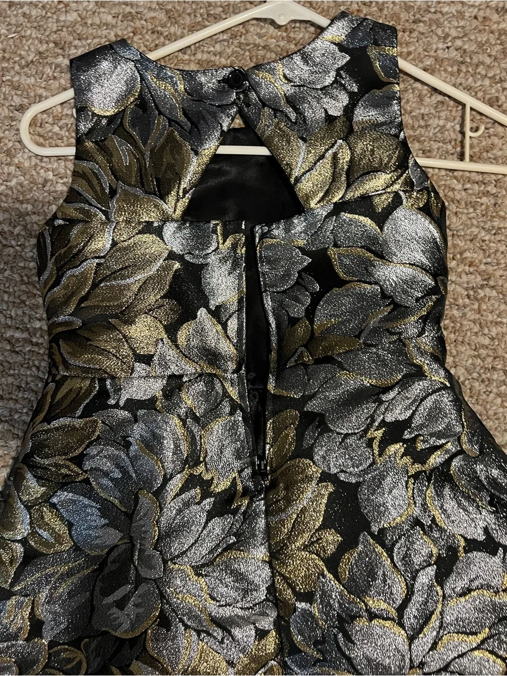 The Children's Place Black Dress with Gold & Silver Floral Jacquard Accents